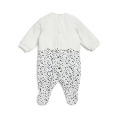 Girls White & Grey Printed Leg Opening Babysuit