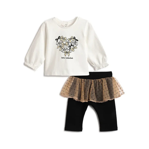 Girls White Printed Top with Trouser