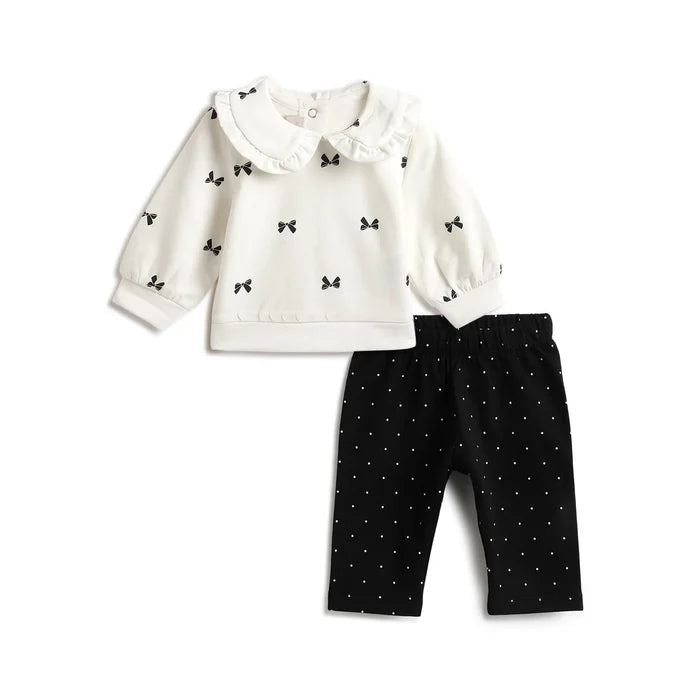 Girls White Sweatshirt with Printed Leggings