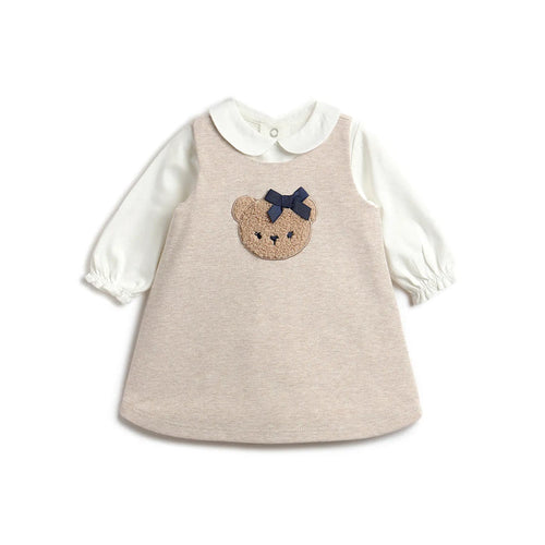 Girls White Top with Beige Dress