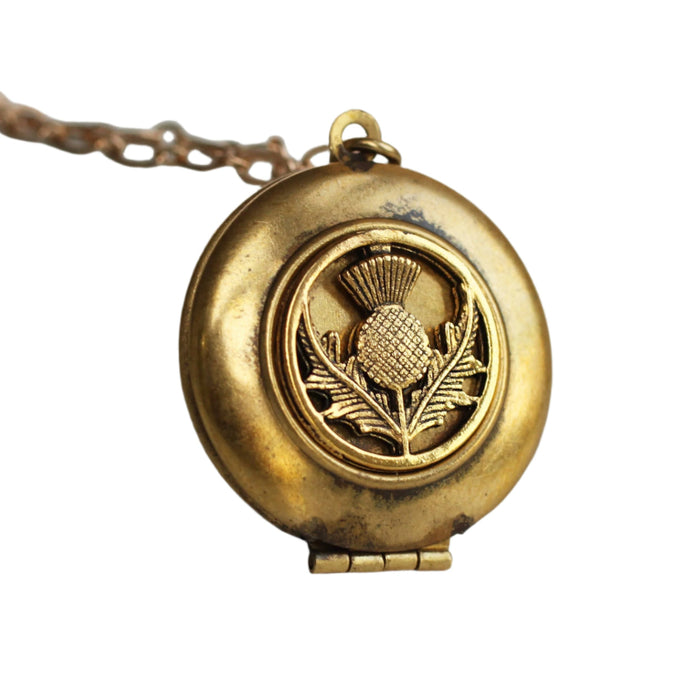 Gold Thistle Flower Locket Necklace