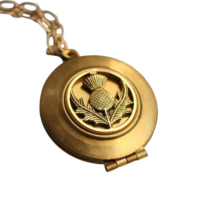 Gold Thistle Flower Locket Necklace