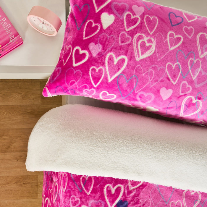Heart Printed Glow In The Dark Duvet Set - Pink 🇬🇧