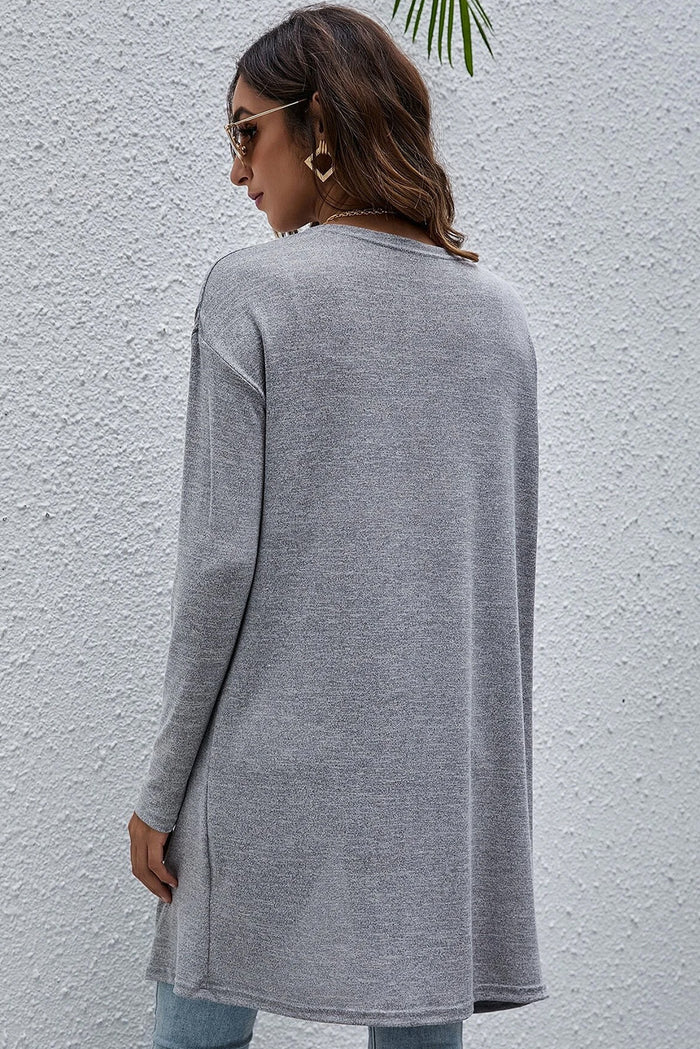 High Rise Solid Color Open Front Lightweight Cardigan 🇺🇸