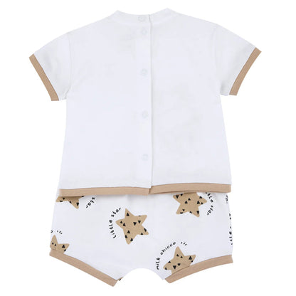 Infants White Animal Printed T-Shirt with Shorts