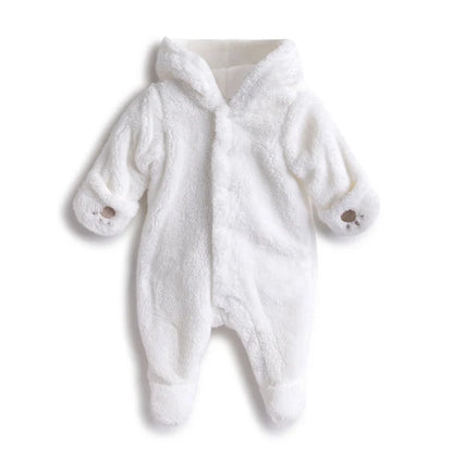 Infants White Hooded Front Opening Babysuit