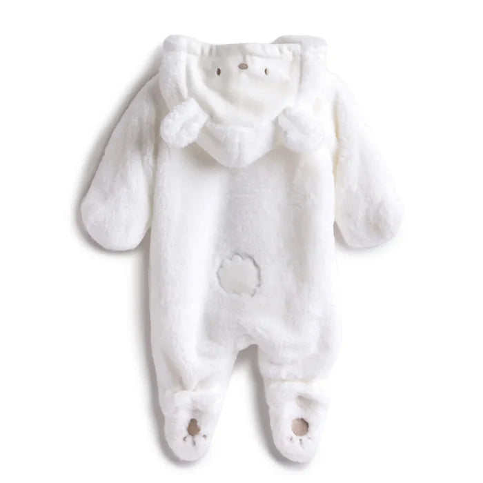 Infants White Hooded Front Opening Babysuit