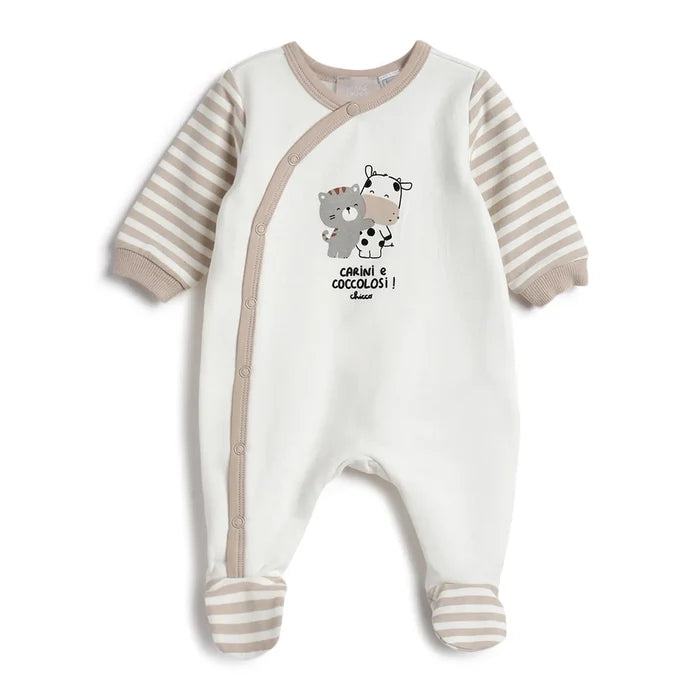 Infants White Printed Front Opening Babysuit