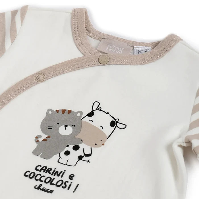 Infants White Printed Front Opening Babysuit