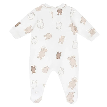 Infants White Printed Leg Opening Babysuit