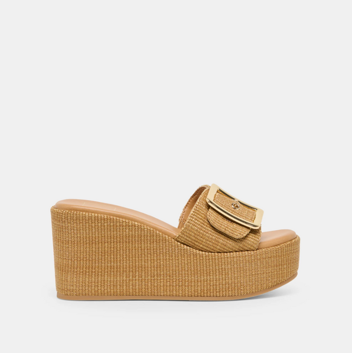 Jilian Raffia Mocha Wedge Sandals Shoes in 6 at Wrapsody