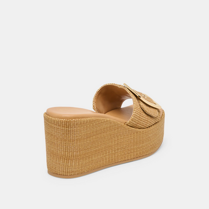 Jilian Raffia Mocha Wedge Sandals Shoes in at Wrapsody
