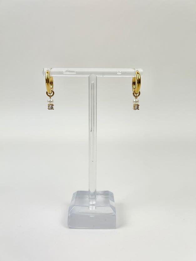 Jo Pearl/Rhinestone Huggies Earrings in at Wrapsody