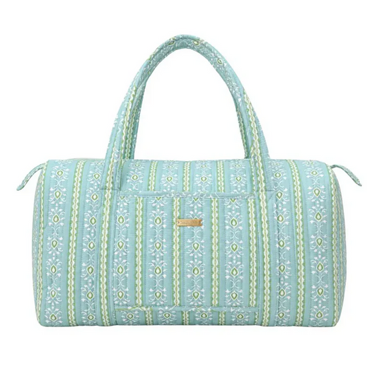 Laura Park Rosemary Stripe Blue Signature Duffle Bag Luggage in at Wrapsody