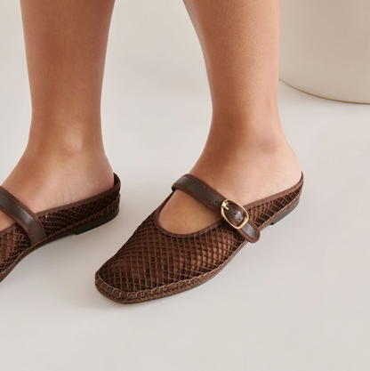 Milie Woven Mesh Chocolate Flats Shoes in at Wrapsody