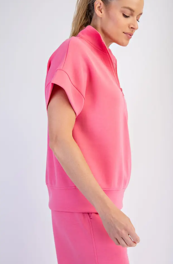 Modal Brink Pink Quarter Zip Pullover - Extended Size Activewear in at Wrapsody