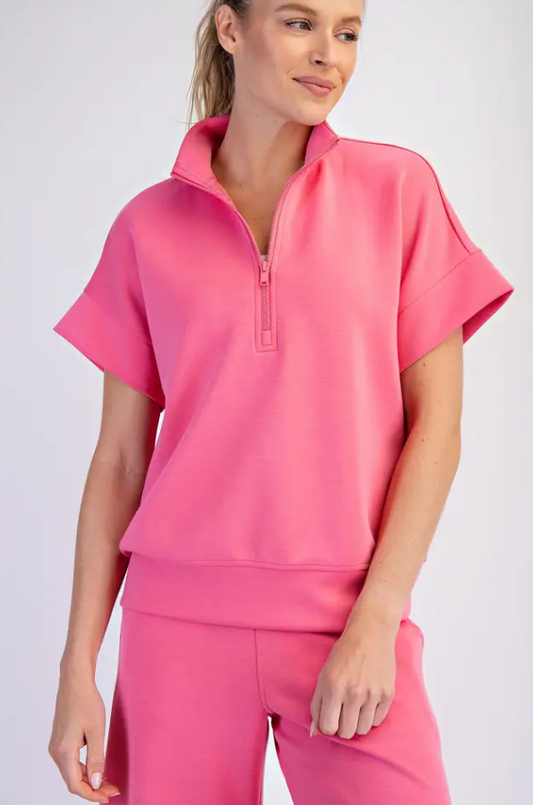 Modal Brink Pink Quarter Zip Pullover Activewear in S at Wrapsody
