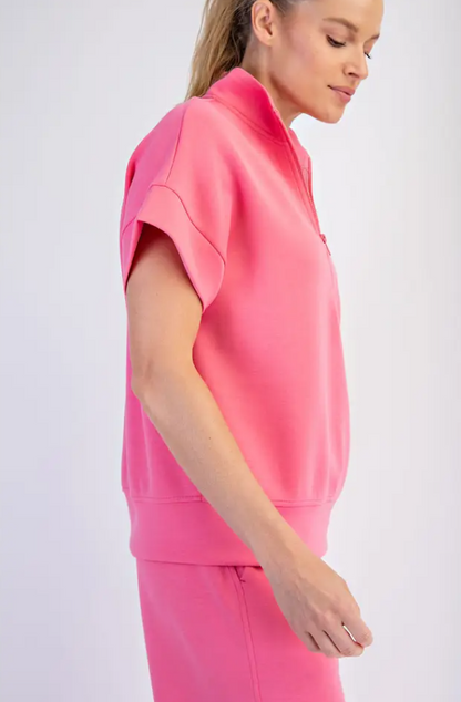 Modal Brink Pink Quarter Zip Pullover Activewear in at Wrapsody