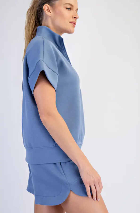 Modal Paradise Blue Quarter Zip Pullover - Extended Size Activewear in at Wrapsody