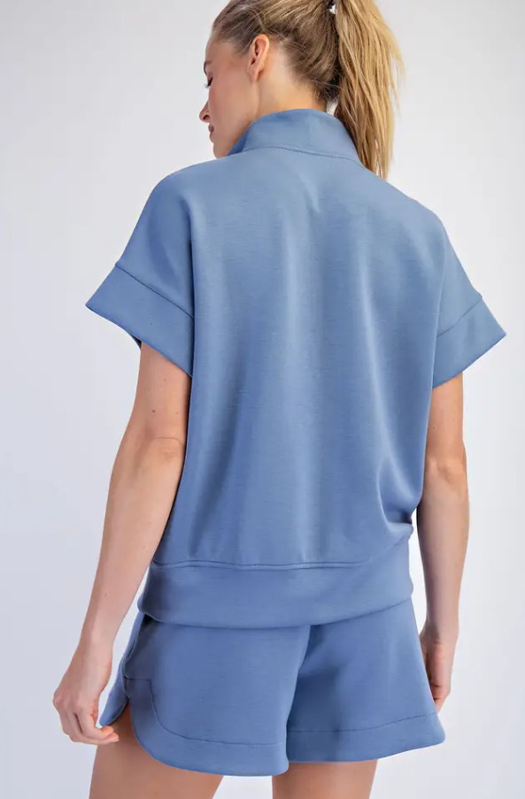 Modal Paradise Blue Quarter Zip Pullover - Extended Size Activewear in at Wrapsody