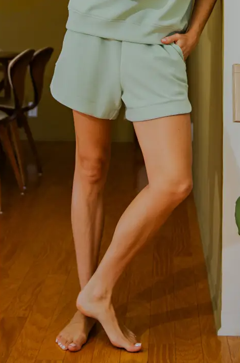 Modal Pistachio Cream Tulip Shorts Activewear in S at Wrapsody