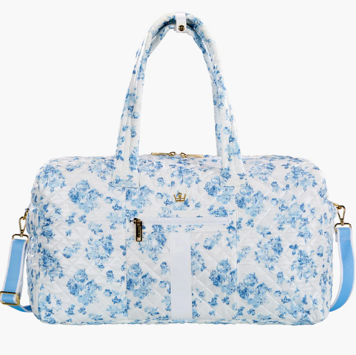 Oliver Thomas 24/7 Weekender Duffle Denim Floral White Stripe Luggage in at Wrapsody
