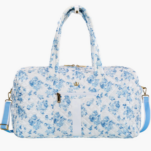 Oliver Thomas 24/7 Weekender Duffle Denim Floral White Stripe Luggage in at Wrapsody
