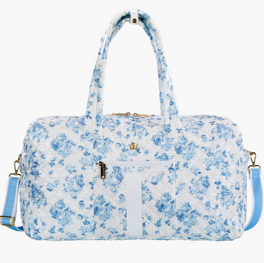 Oliver Thomas 24/7 Weekender Duffle Denim Floral White Stripe Luggage in at Wrapsody
