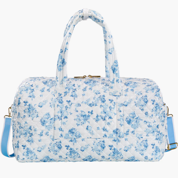 Oliver Thomas 24/7 Weekender Duffle Denim Floral White Stripe Luggage in at Wrapsody