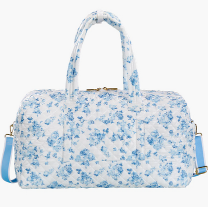 Oliver Thomas 24/7 Weekender Duffle Denim Floral White Stripe Luggage in at Wrapsody