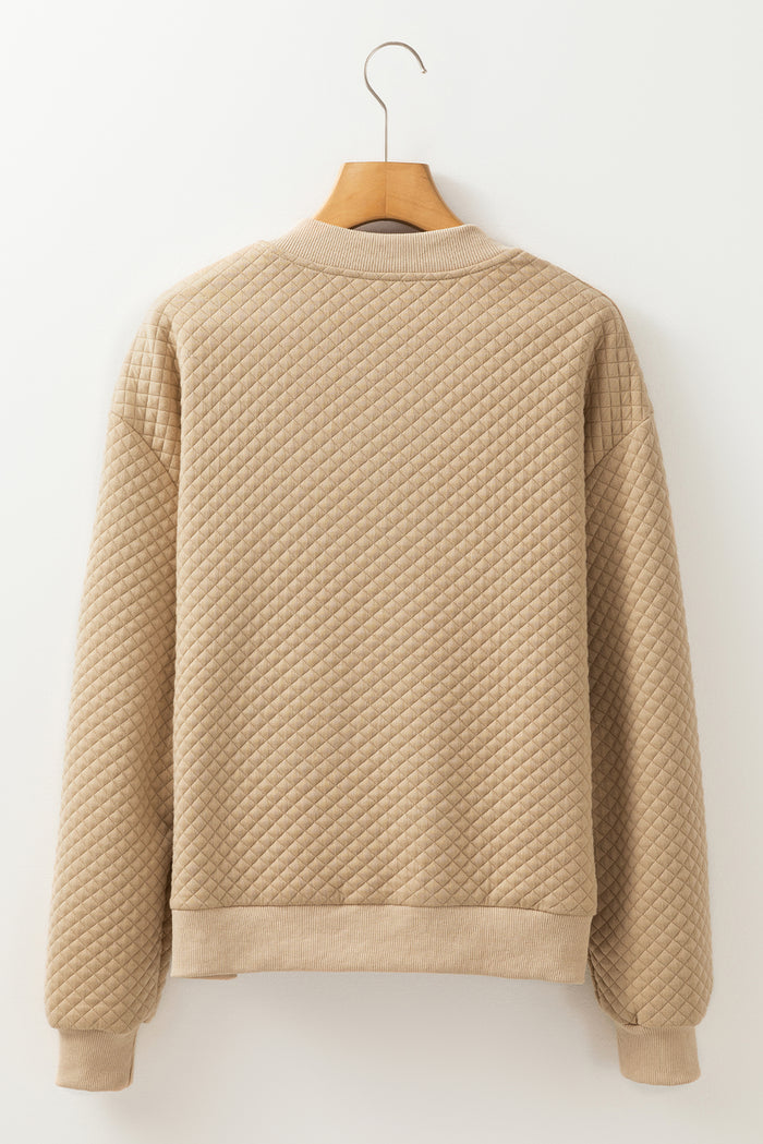 Pale Khaki Solid Geometric Textured Baseball Collar Jacket 🇺🇸
