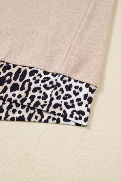 Parchment Leopard Patchwork V Neck Long Sleeve Plus Size Top 🇺🇸