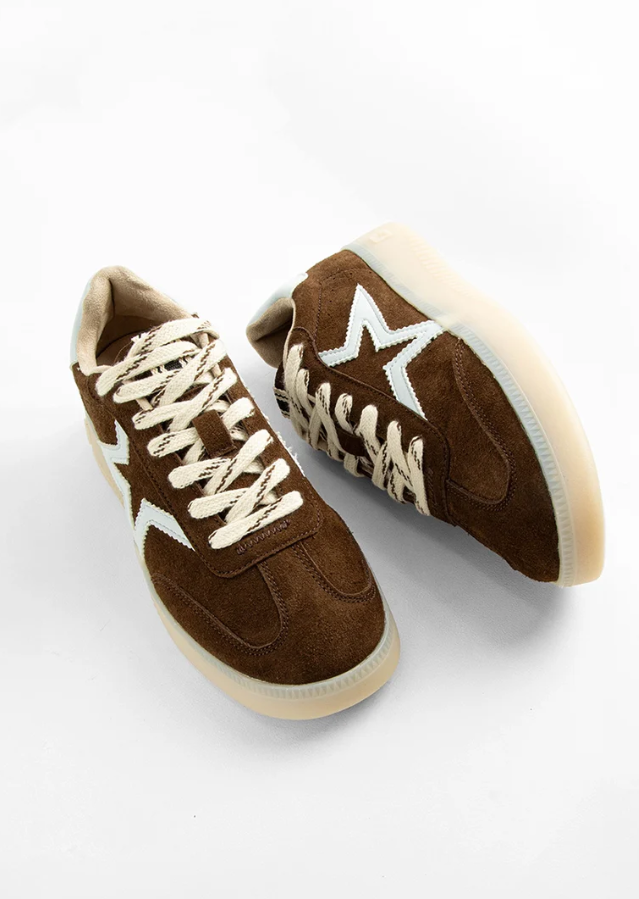 Peaches Brown Suede Sneakers Shoes in at Wrapsody