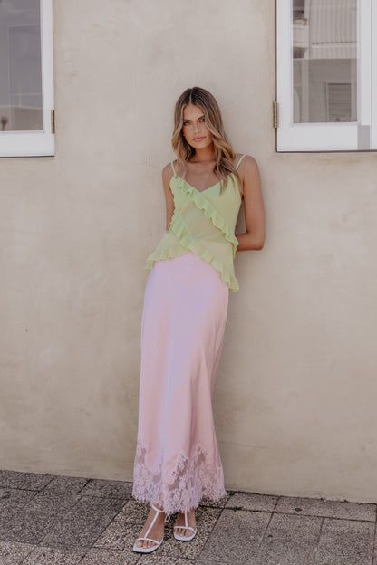 Alira Lace Trim Midi Skirt - Pale Pink