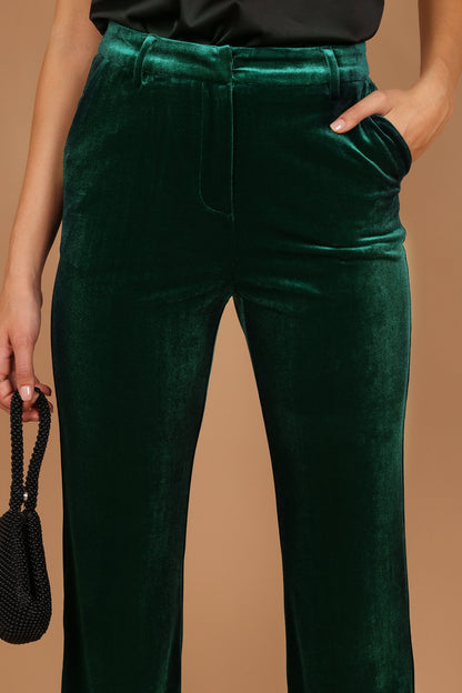 Darla Velvet Wide Leg Pants - Hunter Green