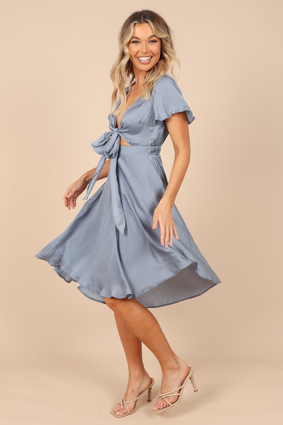 Amanda Hi Lo Tie Front Dress - Blue