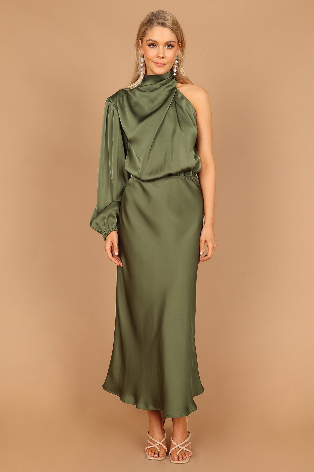 Amelie One Shoulder Midi Dress - Olive