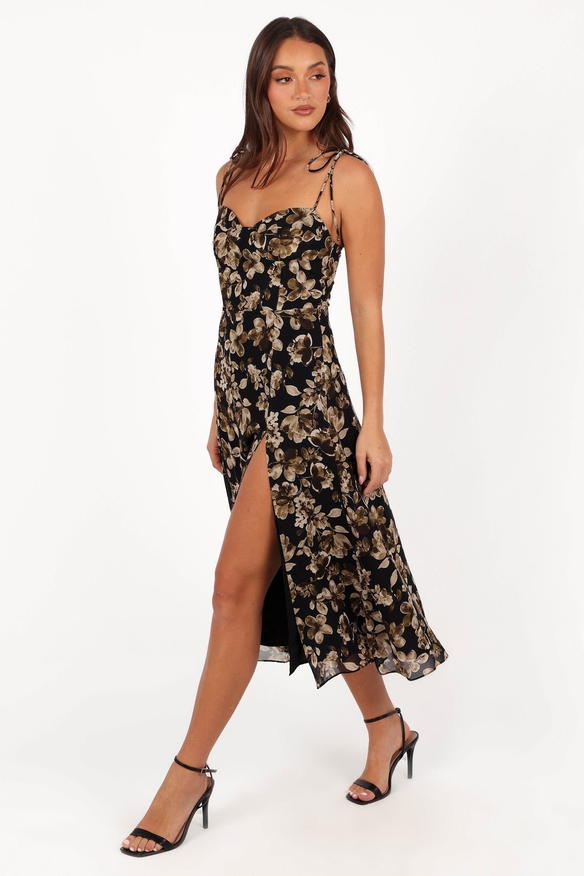 Arycia Midi Dress - Black Floral