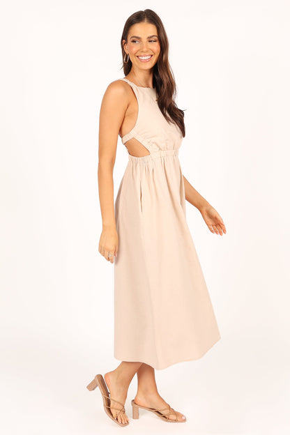 Aubrey Cutout Midi Dress - Beige