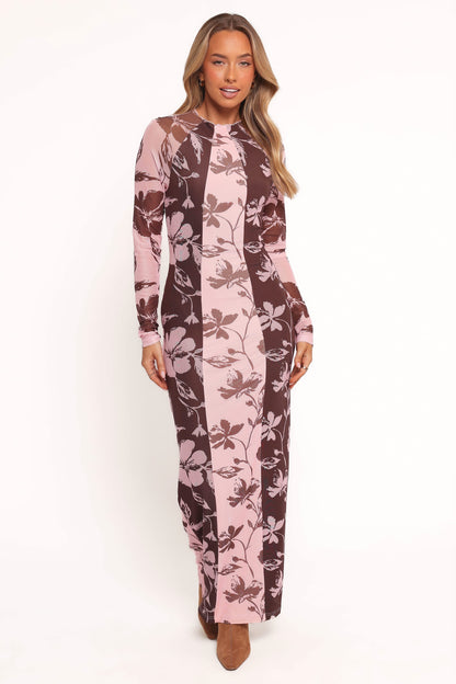 Bellatrix Spliced Maxi Dress - Pink Brown Floral