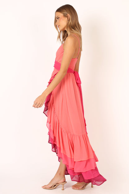 BomBon Tiered Maxi Dress - Coral Hot Pink