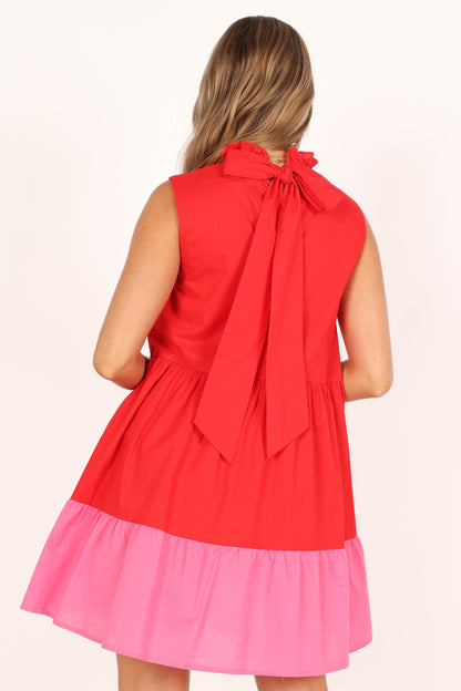 Bradshaw Tiered Mini Dress - Red/Pink