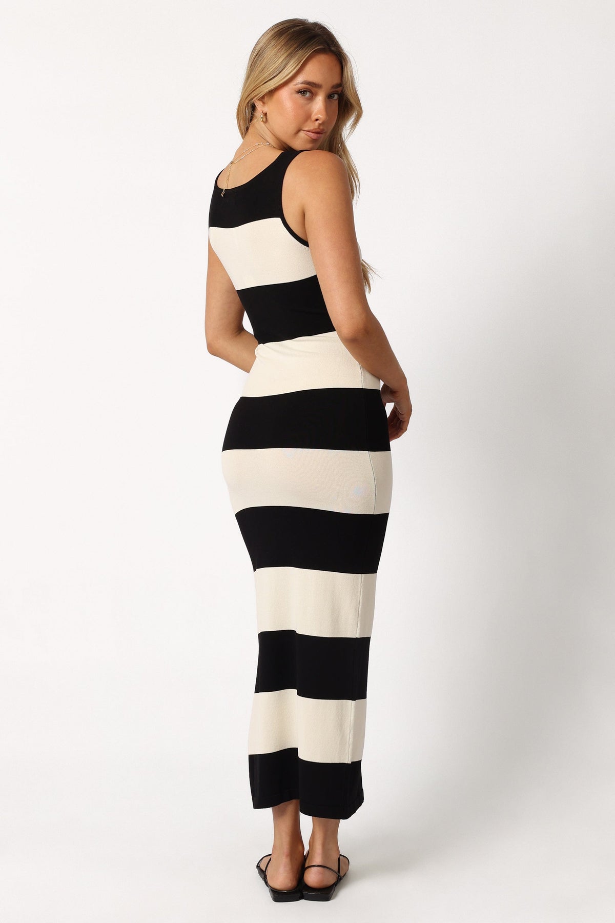 Bridget Midi Dress - Cream/Black Stripe