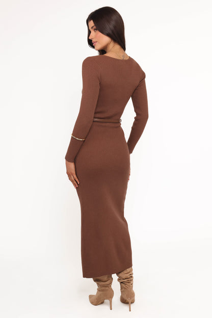Brydie Long Sleeve Midi Dress - Chocolate Brown