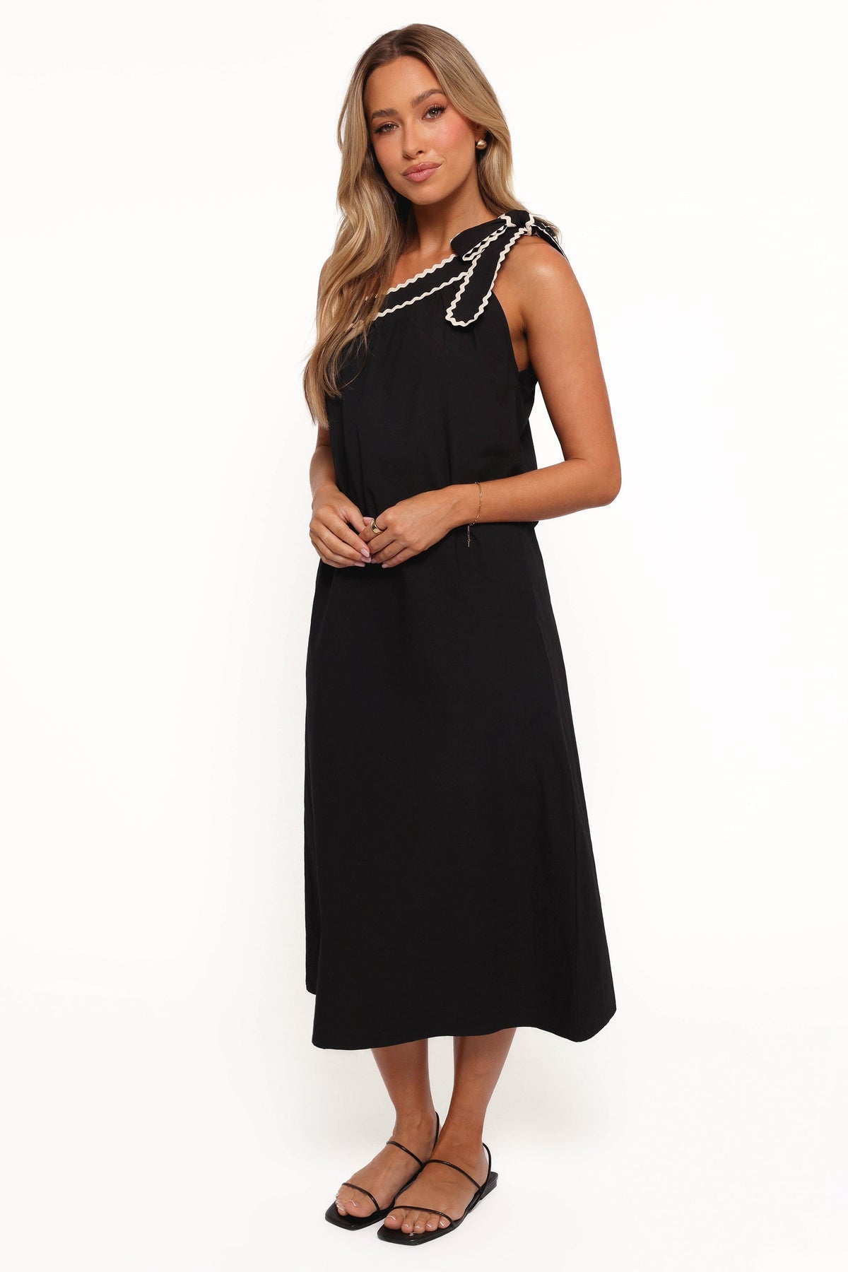 Brynlee One Shoulder Midi Dress - Black/Cream