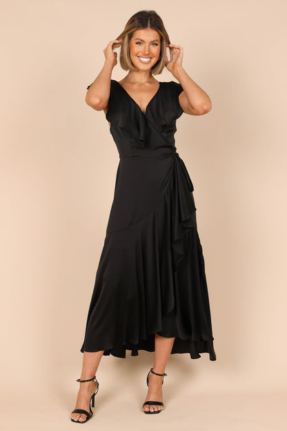 Cally Frill Shoulder Midi Dress - Black