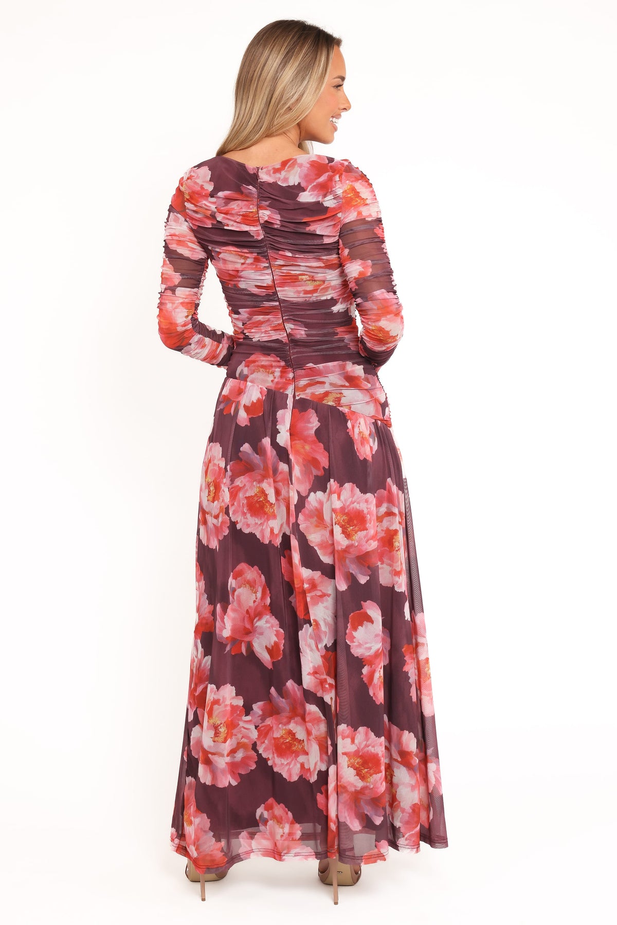 Calypso Long Sleeve Maxi Dress - Burgundy Peony