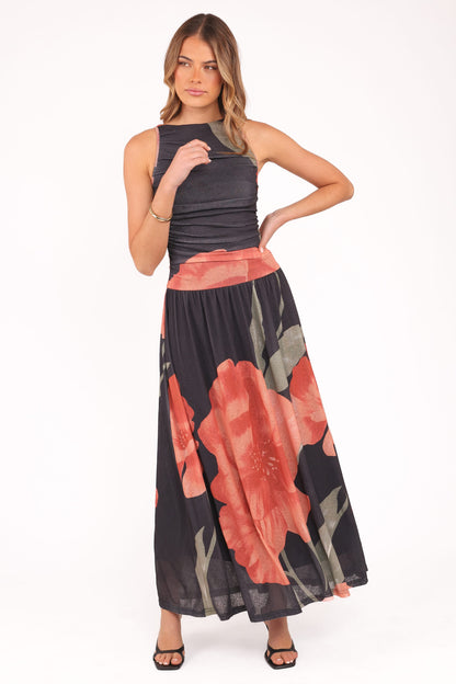 Carlin Midi Dress - Black Floral