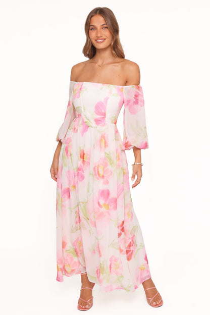 Chantel Off Shoulder Maxi Dress - Pink Garden Floral