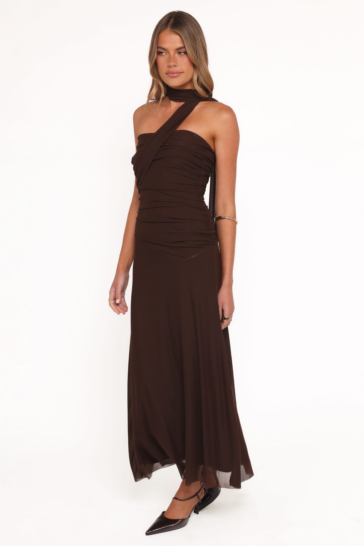 Charly One Shoulder Maxi Dress - Brown